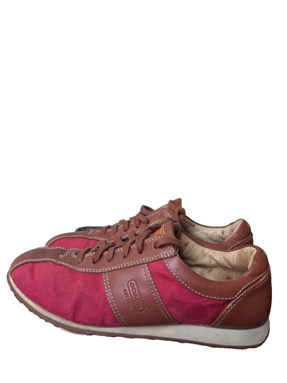 Coach Women’s Noella Red Canvas and Tan Leather Sneakers 7.5